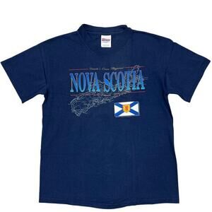 Vintage Nova Scotia T-Shirt Medium Navy Made Canada Flag Map Hanes Heavyweight‎